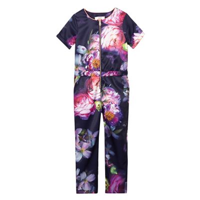 Girls' multi-coloured floral print jumpsuit